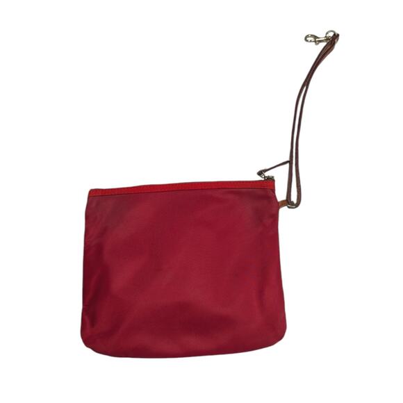 Vintage Dooney and Bourke Nylon Clutch Wristlet Pouch Tan Embroidered Duck Red - Picture 2 of 6